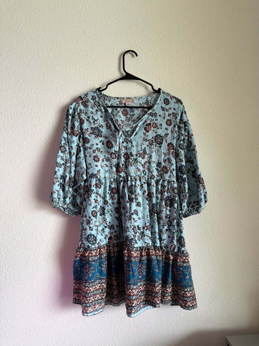 B-O-G Collective Floral Paisley Tie-Neck Babydoll Mini Dress